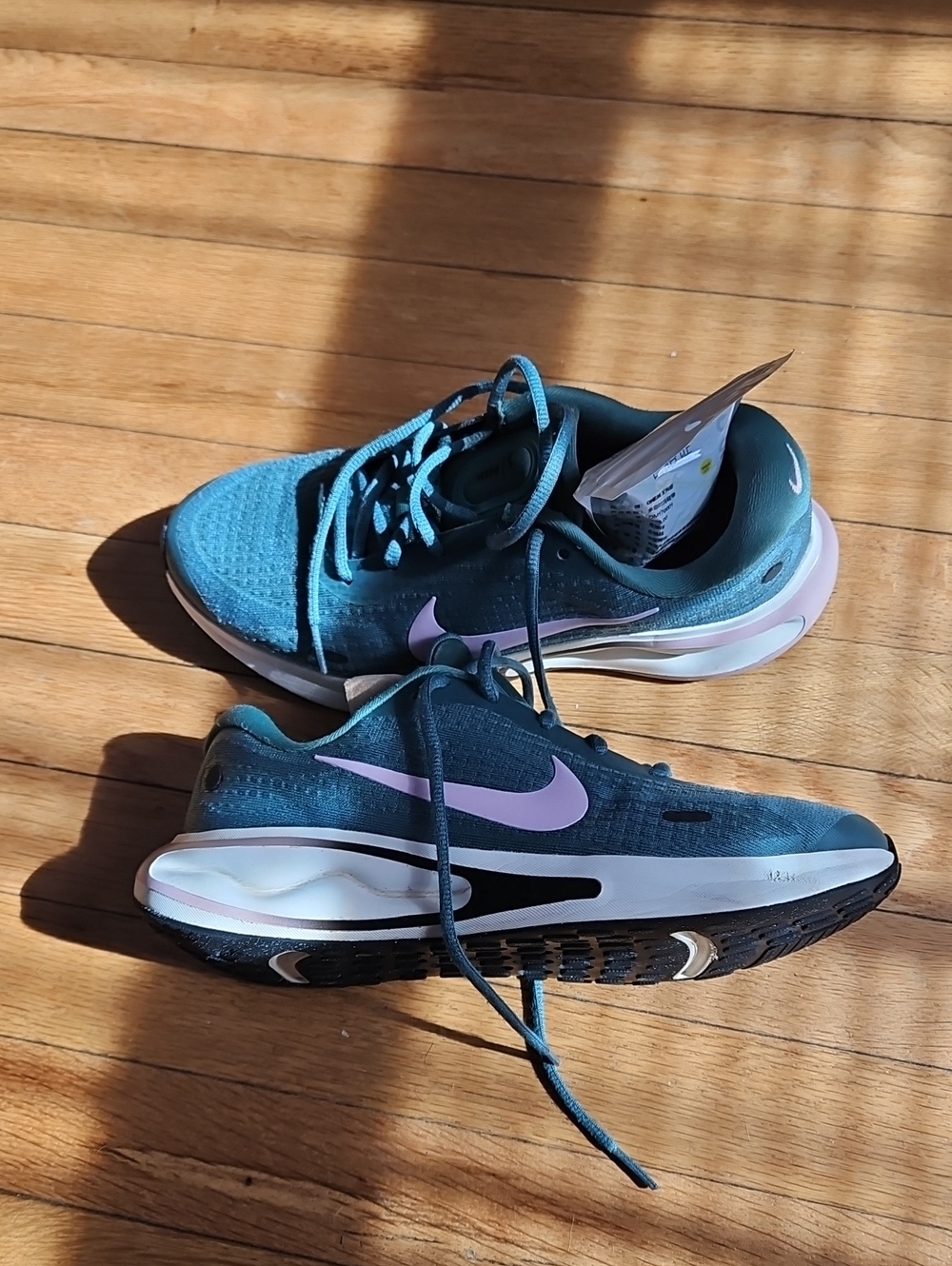 Nike Women's Teal Running Shoes with Light Pink Swoosh